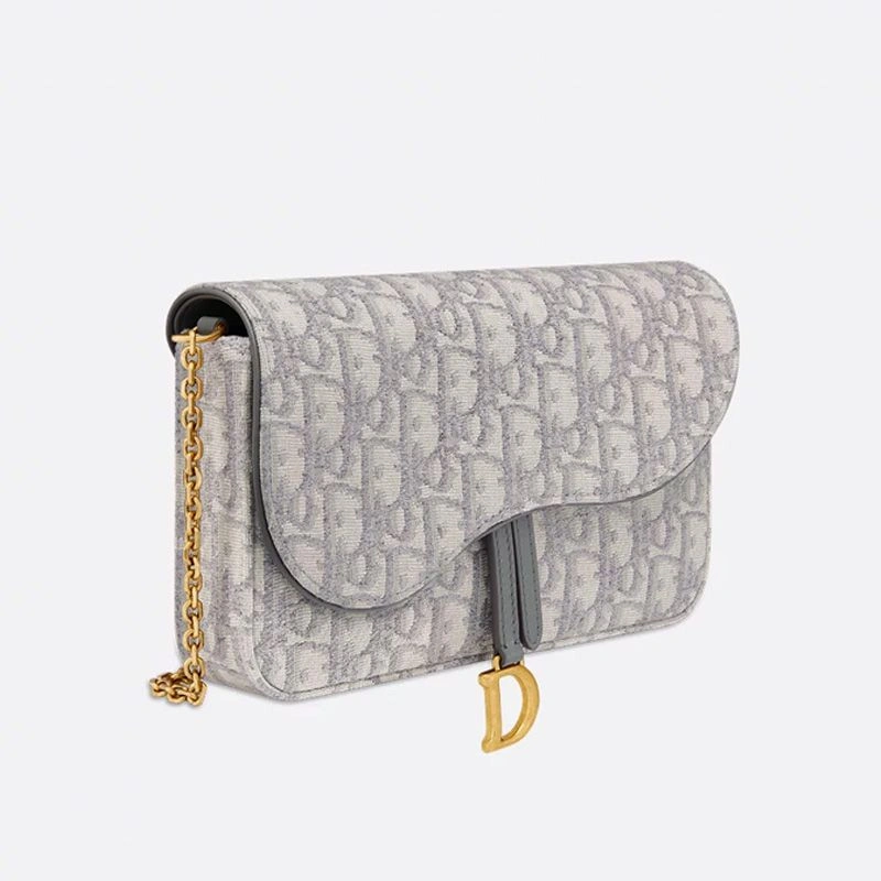 Affordable 3286 Medium Dior Saddle Pouch with Chain In Oblique Motif Canvas Grey - Image 3