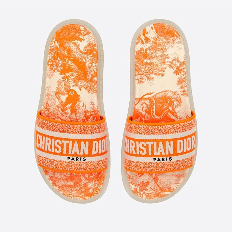Affordable 700 Christian Dior Dway Slides Women Toile De Jouy Motif Cotton Orange - Image 3
