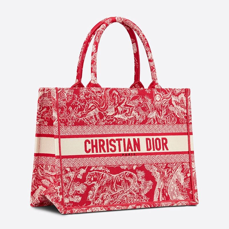 AllSeason 1576 Dior Book Tote In Toile De Jouy Motif Canvas Red - Image 3