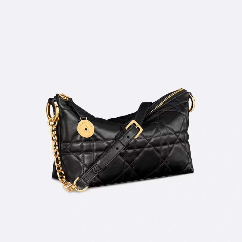 AllSeason 194 Diorstar Hobo Bag with Chain In Macrocannage Lambskin Black - Image 3