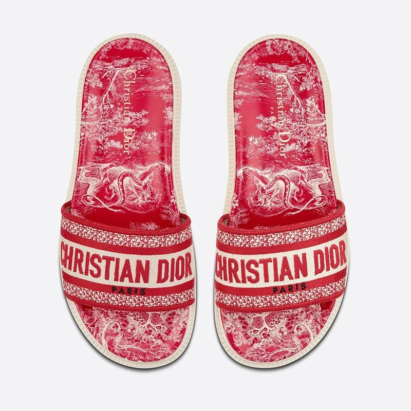 Christian Dior Dway Slides Women Toile De Jouy Motif Cotton Red SportInspired 4062 - Image 3