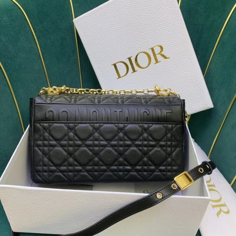 Two remov Christian Dior Medium Caro Bag Black Supple Cannage Calfskin - Image 5