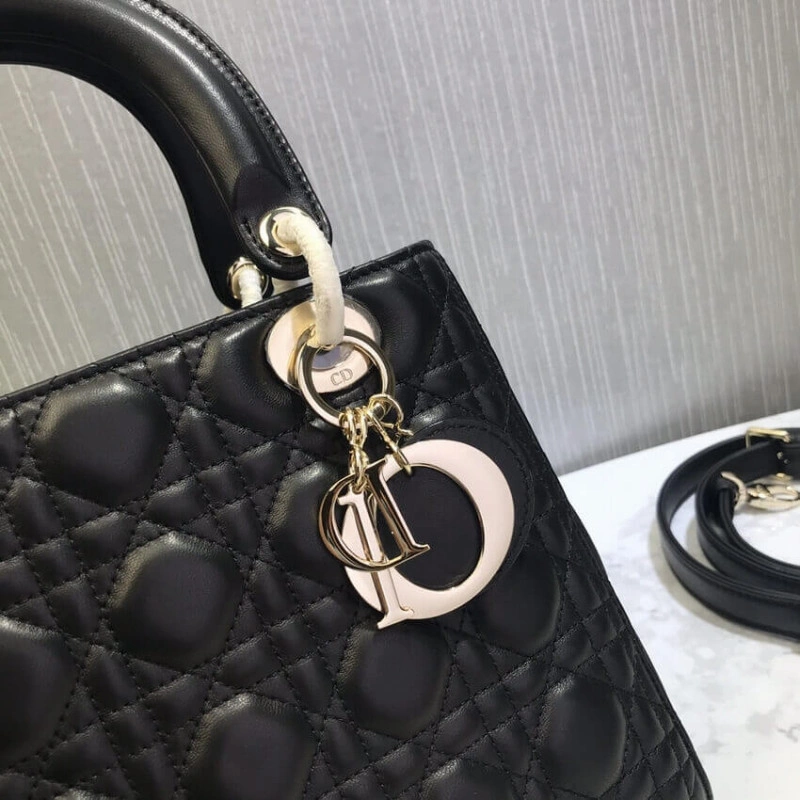 Thin, adj Christian Dior Medium Lady Dior Bag Black Cannage Lambskin - Image 3