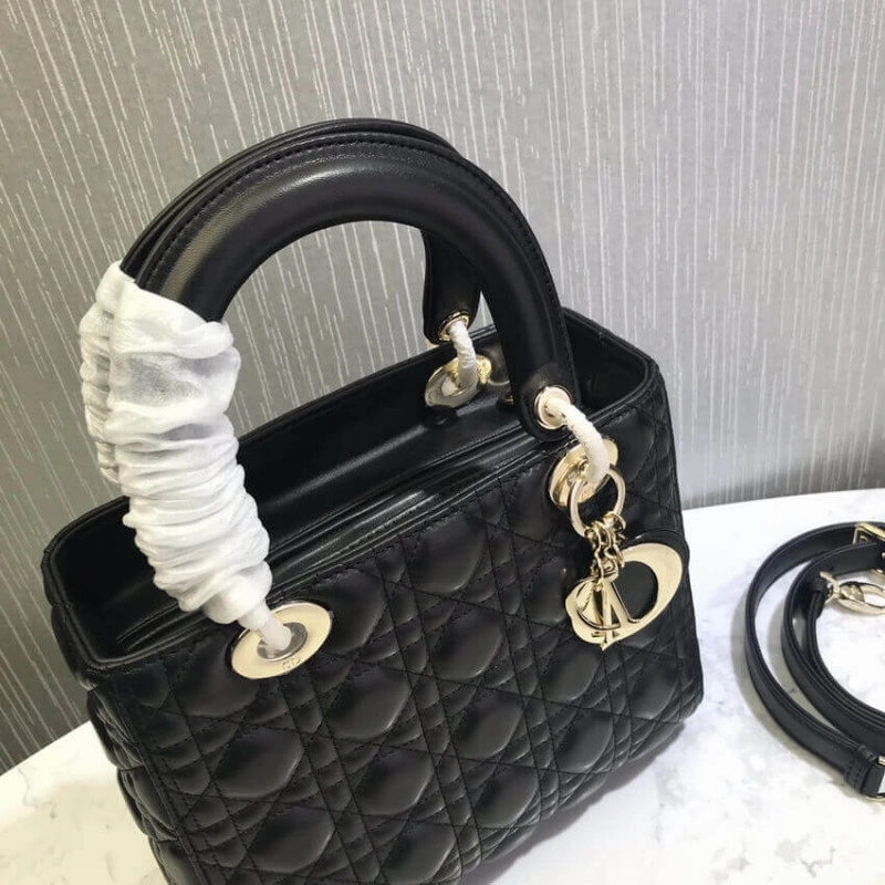 Thin, adj Christian Dior Medium Lady Dior Bag Black Cannage Lambskin - Image 4