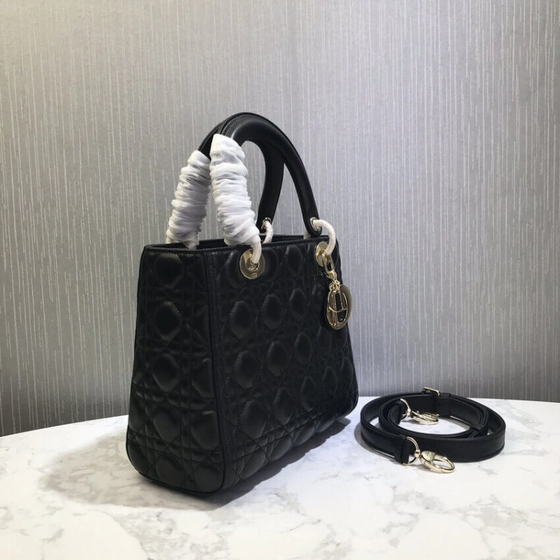 Thin, adj Christian Dior Medium Lady Dior Bag Black Cannage Lambskin - Image 5