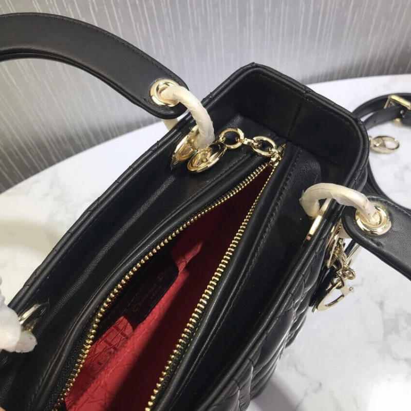 Thin, adj Christian Dior Medium Lady Dior Bag Black Cannage Lambskin - Image 9