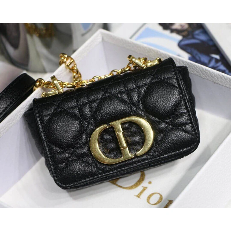 13 x 8 x Christian Dior Micro Caro Bag Black Supple Cannage Calfskin - Image 4