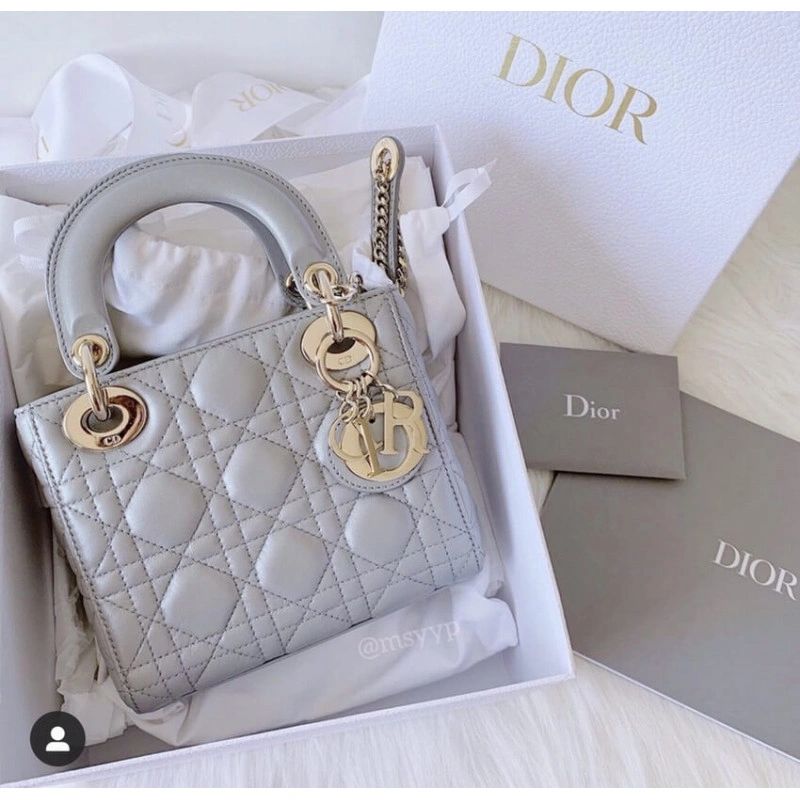 17 x 15 x Christian Dior Mini Lady Dior Bag Grey Cannage Lambskin - Image 7