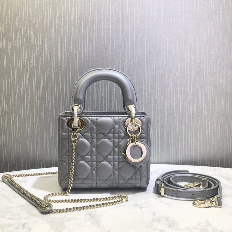 17 x 15 x Christian Dior Mini Lady Dior Bag Grey Cannage Lambskin - Image 8