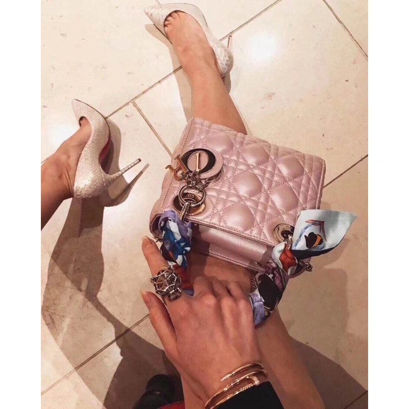 The bag m Christian Dior Mini Lady Dior Bag Pink Cannage Lambskin - Image 6