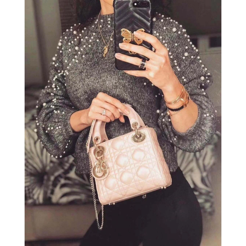 The bag m Christian Dior Mini Lady Dior Bag Pink Cannage Lambskin - Image 7