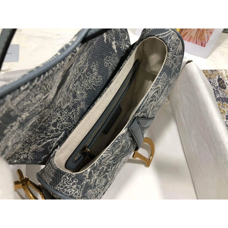 Interior Christian Dior Saddle Bag Grey Toile de Jouy Reverse Jacquard - Image 9