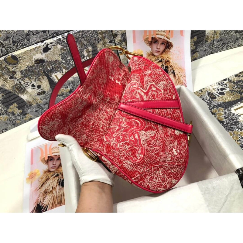 'CD' sign Christian Dior Saddle Bag Raspberry Toile de Jouy Reverse Jacquard - Image 8