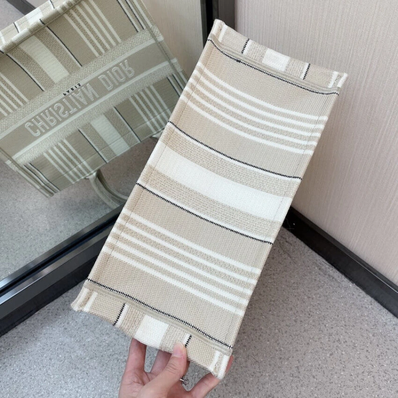 The Dior B Christian Dior Small Book Tote Beige Stripes Embroidery - Image 4