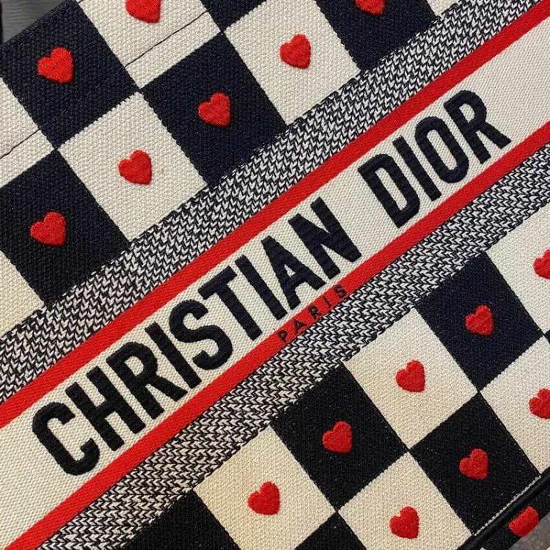 Black, Wh Christian Dior Small Dioramour Book Tote D-Chess Heart Embroidery - Image 6