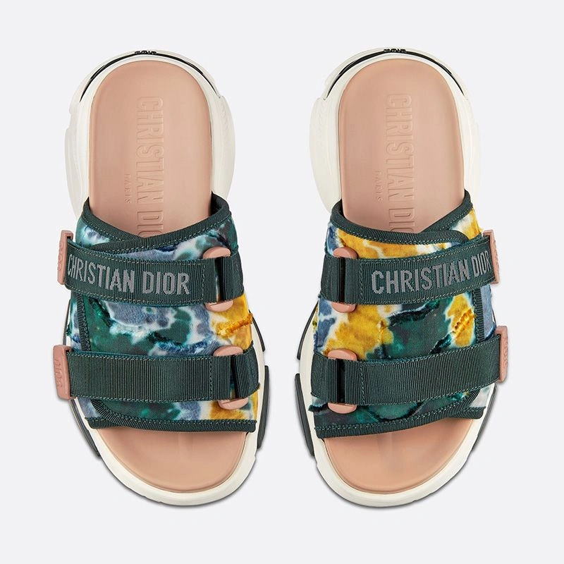 Comfortable 3300 Dior D-Wander Slides Women Camouflage Tie & Dior Technical Fabric Green - Image 3