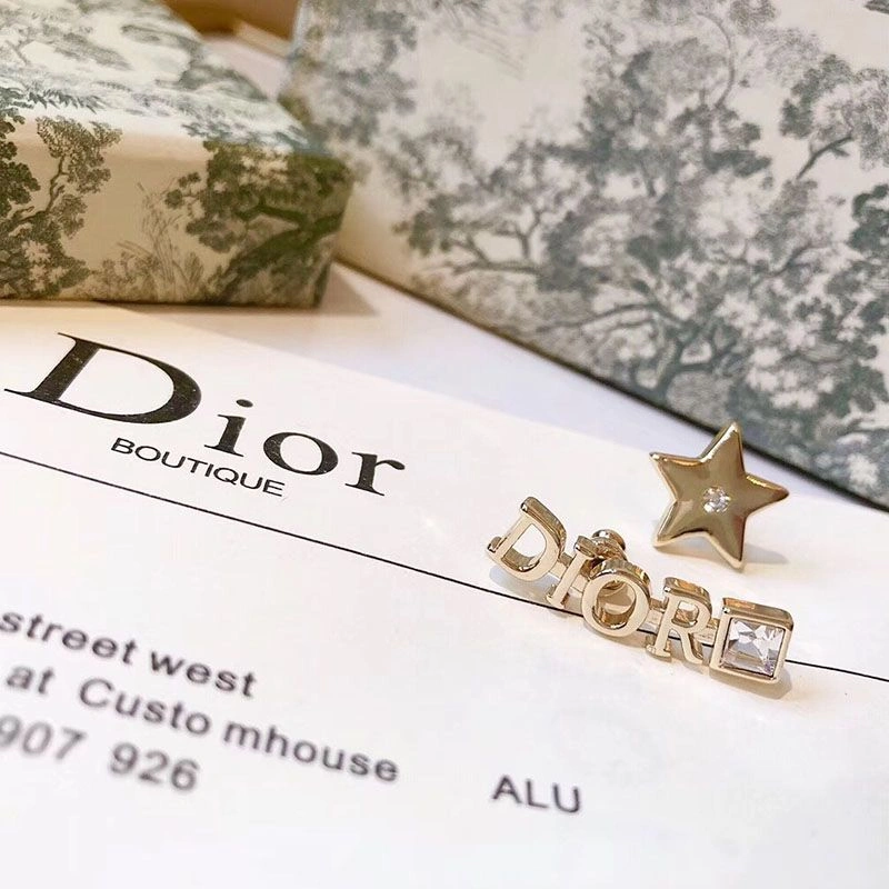 Comfortable 9801 Dior Tribales Star Earrings Metal And White Crystals Gold - Image 3