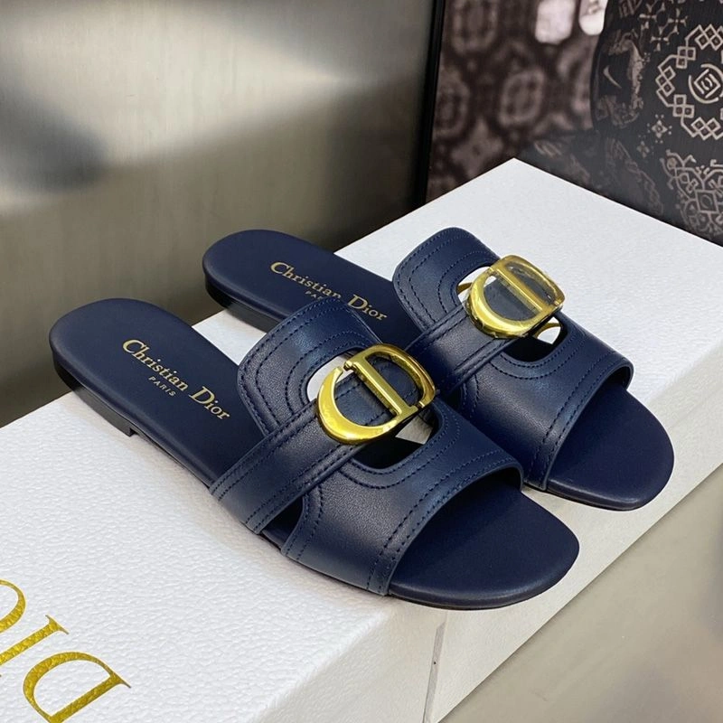 Dior 30 Montaigne Slides Women Calfskin Navy Blue HighQuality 8383 - Image 3