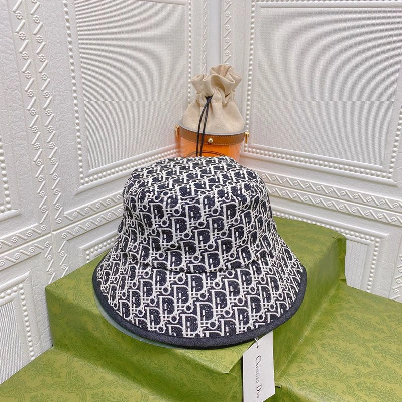 Dior Bucket Hat Shawn Logo D-Oblique Motif Cotton Navy Blue Fashionable 283 - Image 3