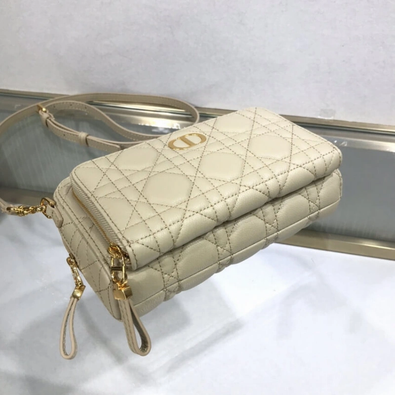 2 large c Dior Caro Double Pouch Beige Supple Cannage Calfskin - Image 7