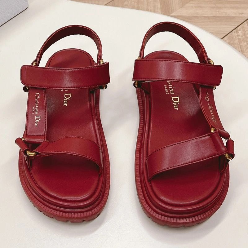 Dior D-Wave Sandals Women Calfskin Red Comfortable 5901 - Image 3