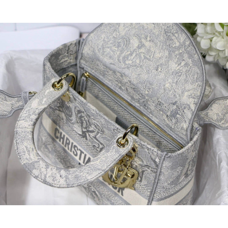 24 x 20 x Dior Medium Lady D-Lite Bag Gray Toile de Jouy Reverse Embroidery - Image 14