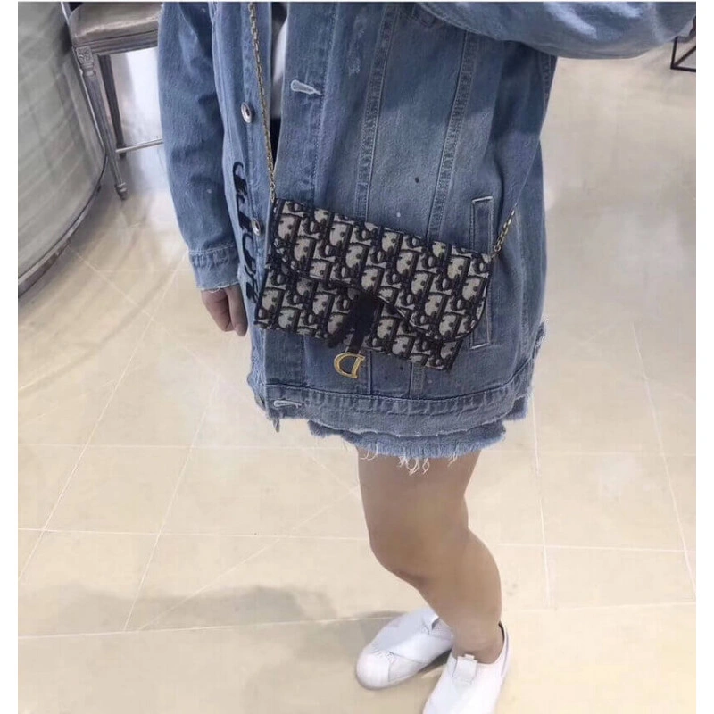 3 patch p Dior Saddle Wallet Blue Oblique Jacquard - Image 3