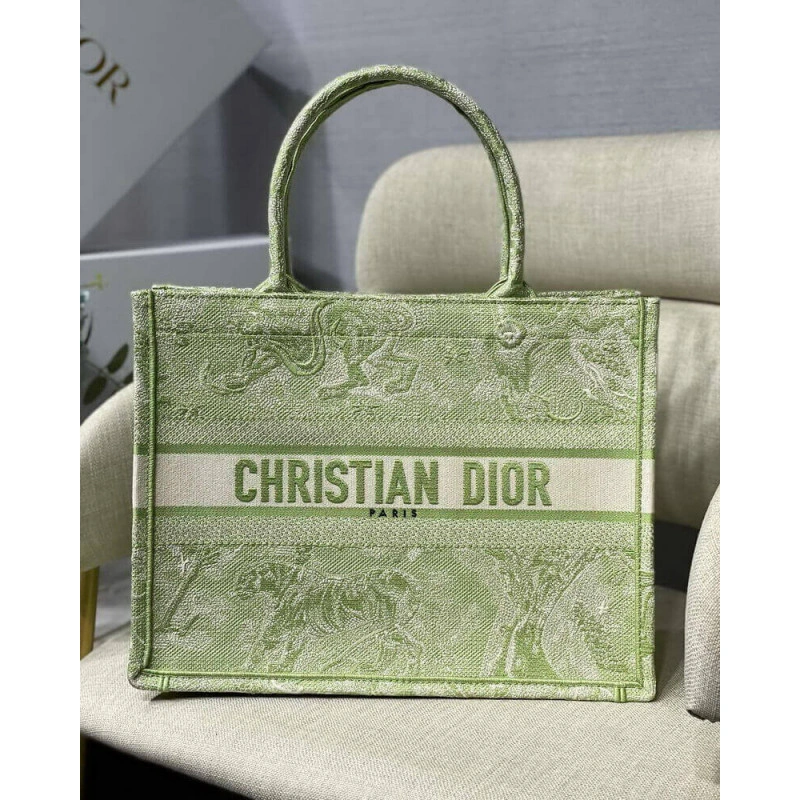 Introduced Dior Small Book Tote Lime Toile de Jouy Reverse Embroidery - Image 3