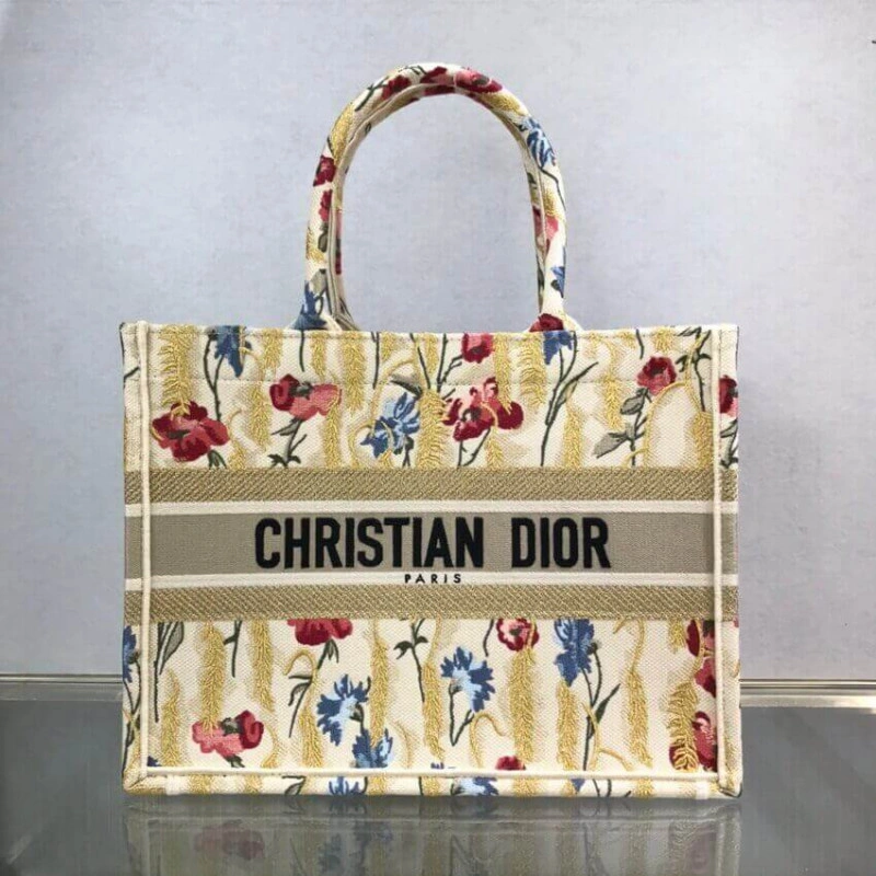The Dior B Dior Small Book Tote in Beige Multicolor Hibiscus Metallic Thread Embroidery - Image 5