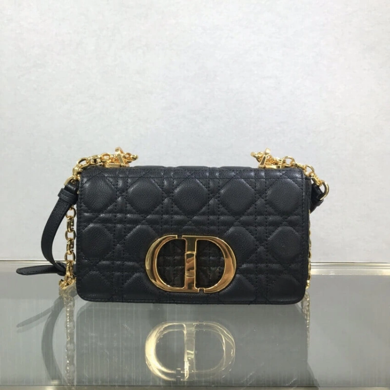 Embossed Dior Small Caro Bag Black Supple Cannage Calfskin - Image 9