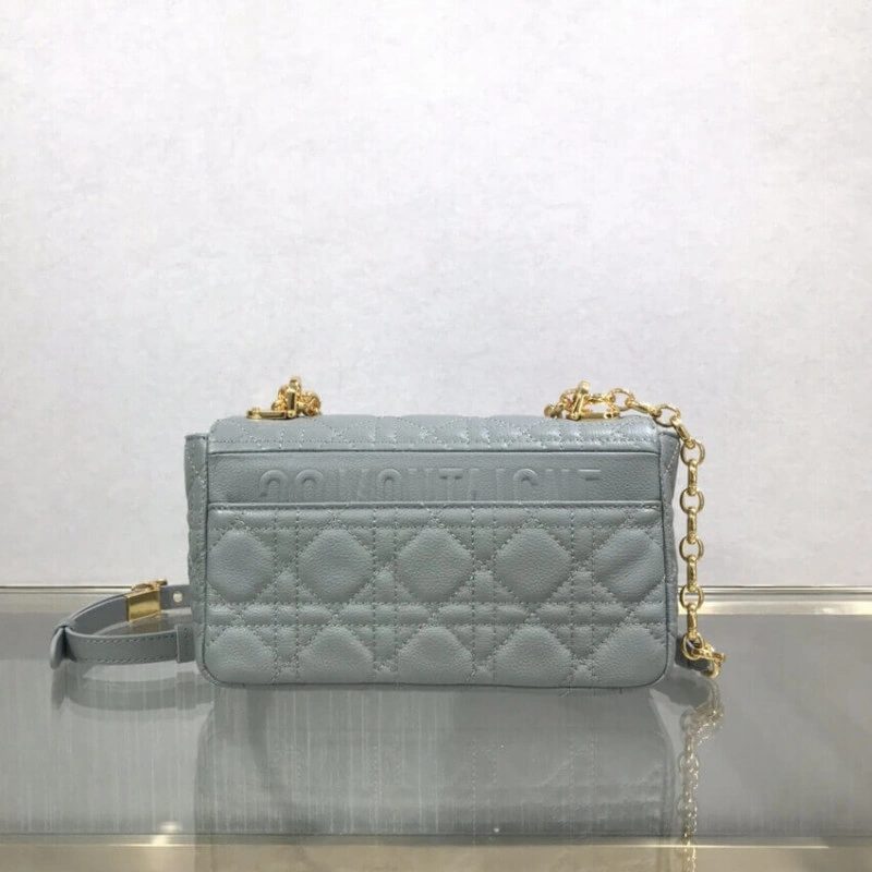 Back pock Dior Small Caro Bag Grey Supple Cannage Calfskin - Image 5