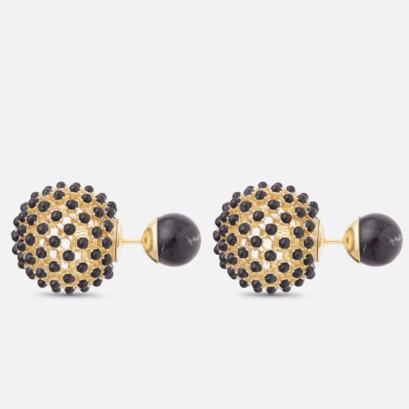HighQuality 1501 Dior Tribales Earrings Metal and Stone-Effect Pearls Gold Black - Image 3