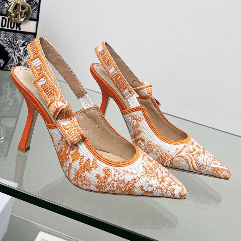J'Adior Slingback Pumps Women Toile de Jouy Motif Canvas Orange TopPick 288 - Image 3