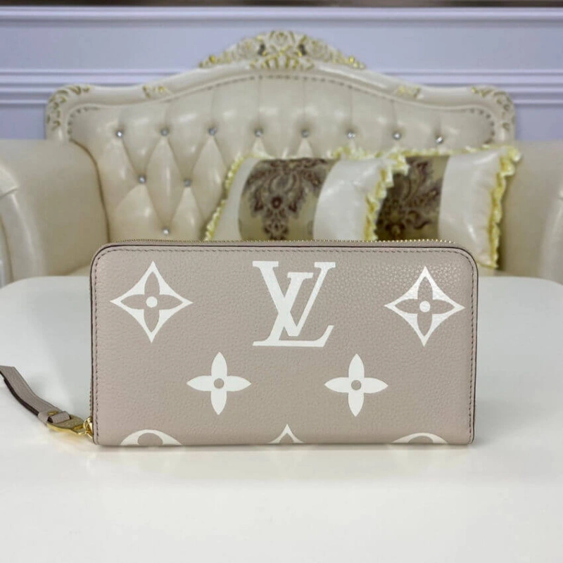 19.5 x 10 Louis Vuitton Bicolor Monogram Empreinte Leather Zippy Wallet Tourterelle Gray Cream - Image 3