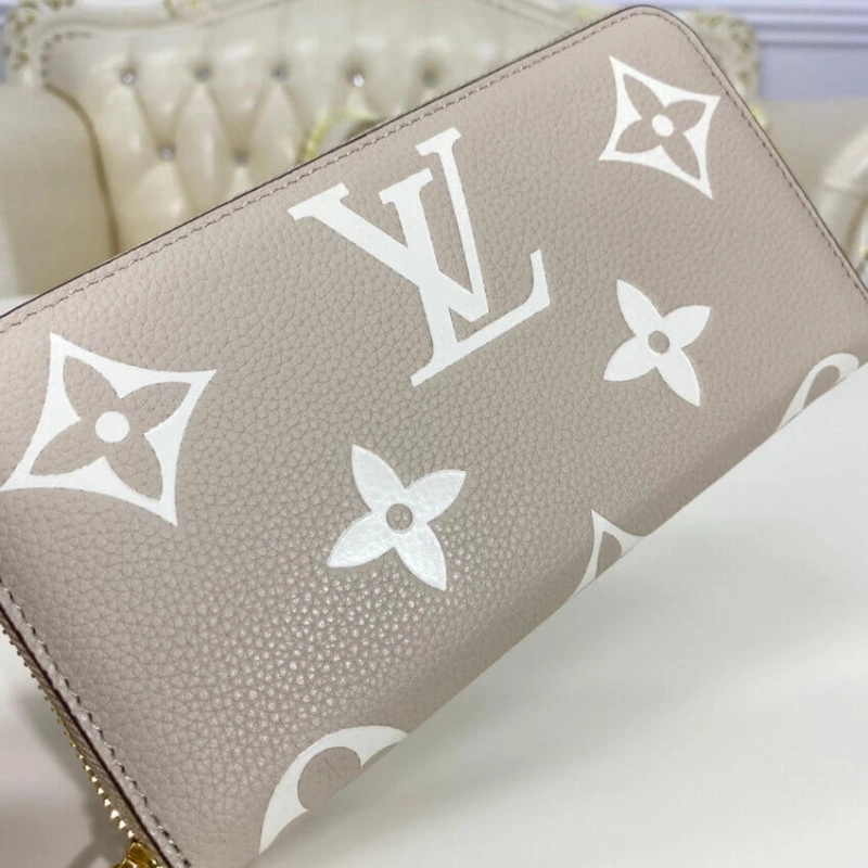 19.5 x 10 Louis Vuitton Bicolor Monogram Empreinte Leather Zippy Wallet Tourterelle Gray Cream - Image 6