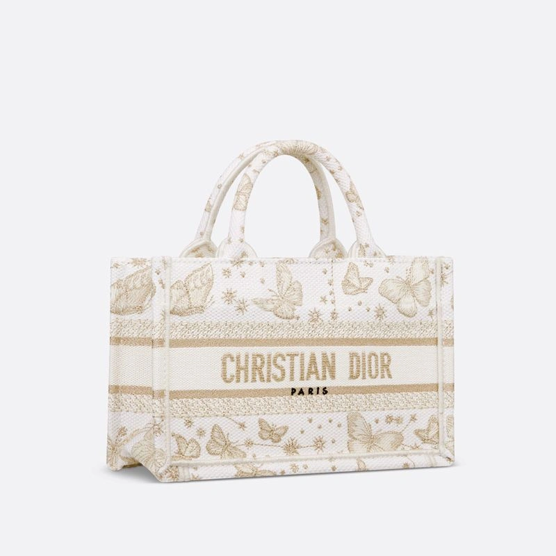 Mini Dior Book Tote with Strap In Butterfly Zodiac Motif Canvas White Gold StreetReady 598 - Image 3