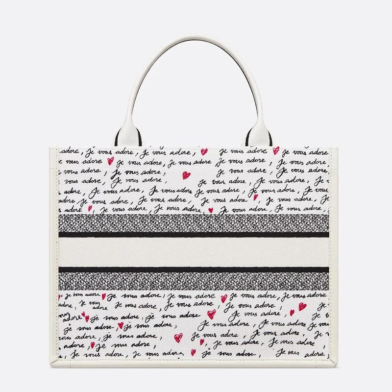 NewStyle 3699 Dior Book Tote with Strap In Dioramour Je Vous Adore Motif Canvas White - Image 3
