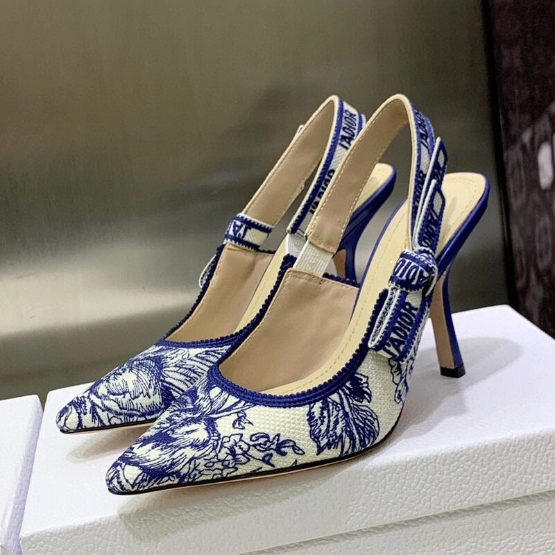NewStyle 6414 J'Adior Slingback Pumps Women Jardin d'Hiver Motif Canvas Blue - Image 3