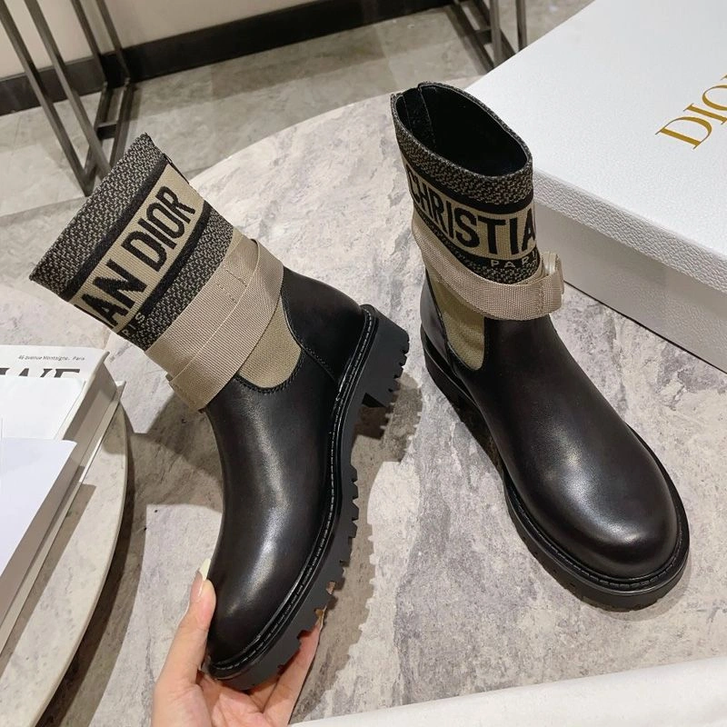 SmartChoice 456 Christian Dior D-Major Ankle Boots Women Technical Fabric and Calfskin Beige - Image 3