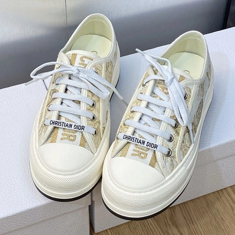 SmartChoice 8822 Walk'n'Dior Platform Sneakers Unisex Toile de Jouy Mexico Motif Canvas White Gold - Image 3