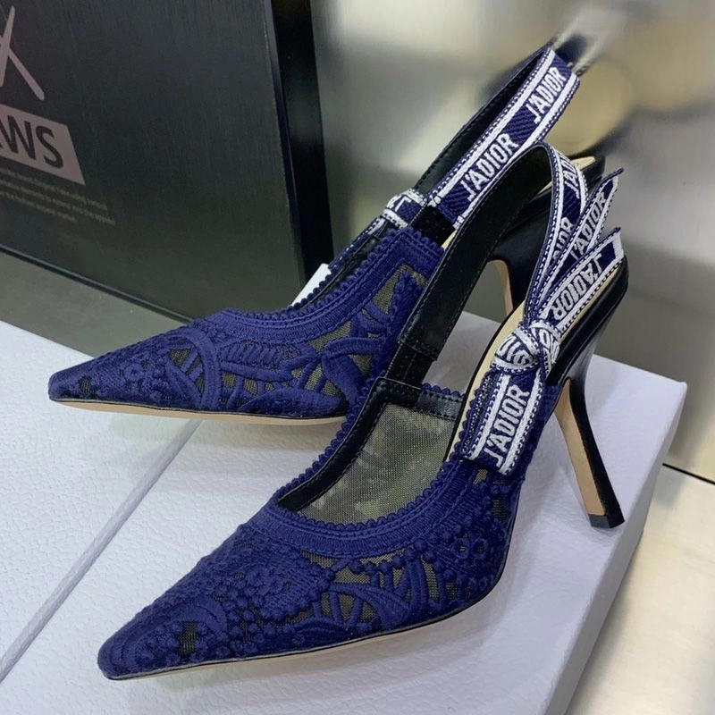 Trendy 2860 J'Adior Slingback Pumps Women D-Lace Motif Macrame Blue - Image 3