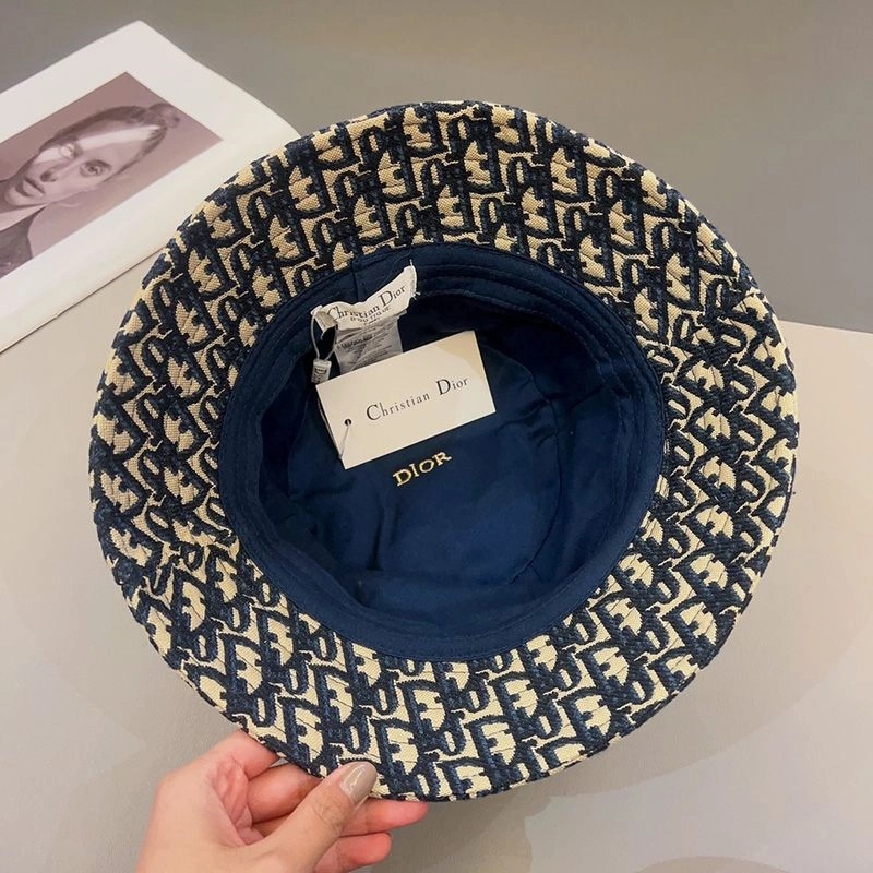 Christian Dior Bucket Hat D-Oblique Motif Cotton Blue - Image 3