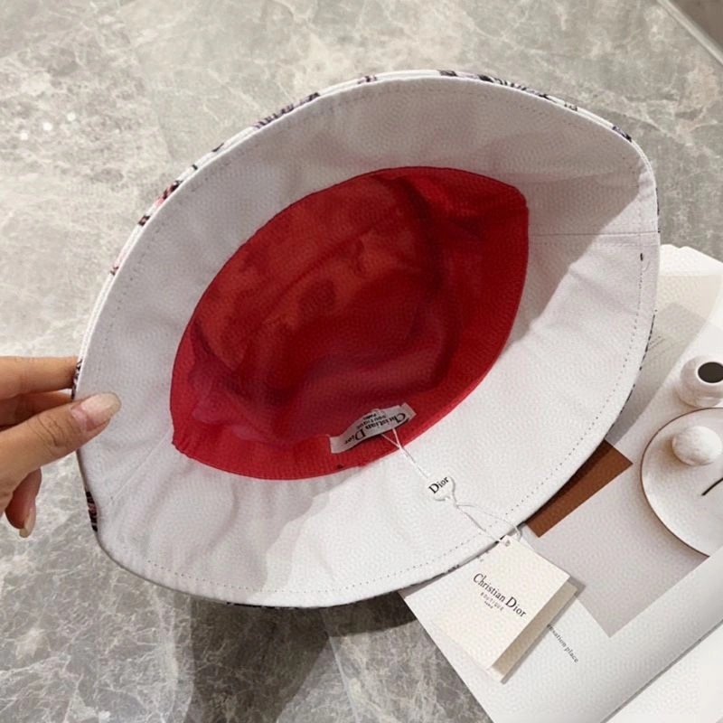 Christian Dior Bucket Hat Toile de Jouy Mexico Motif Cotton White Pink - Image 3