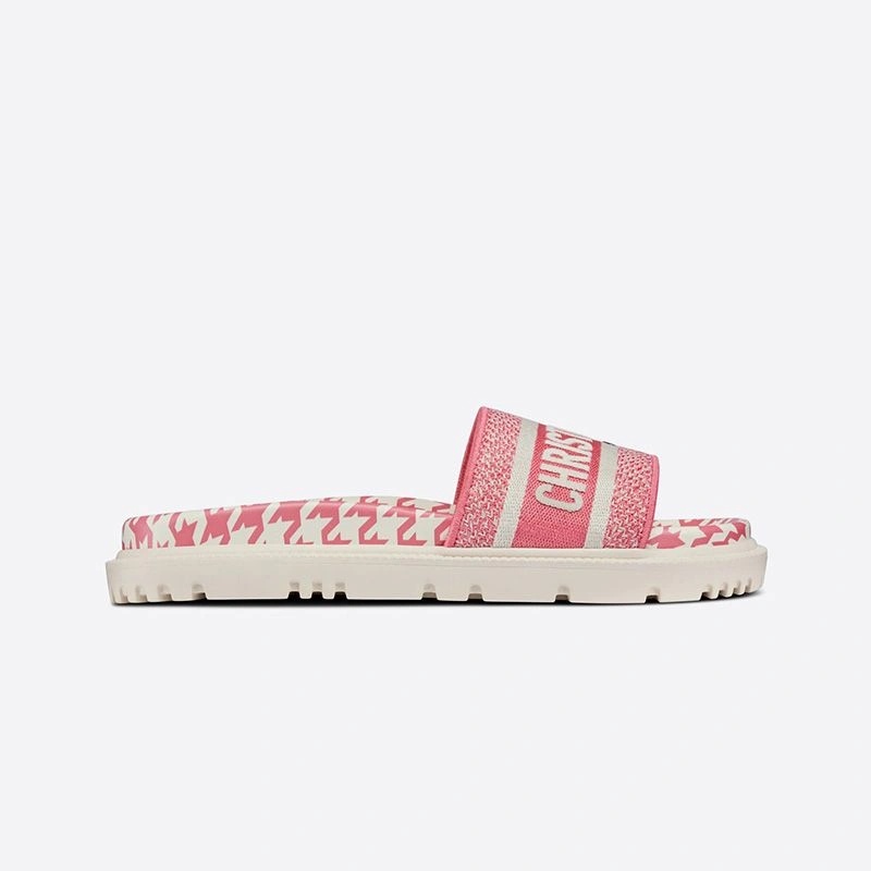Christian Dior Dway Slides Women Micro Houndstooth Motif Cotton Pink - Image 3