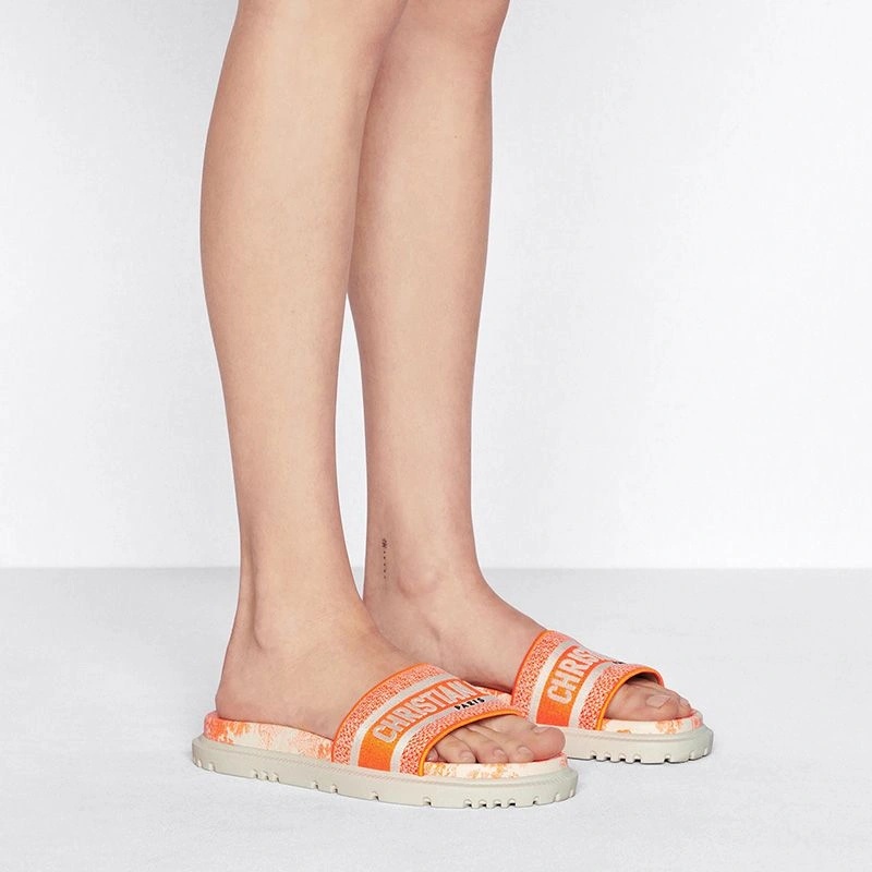 Christian Dior Dway Slides Women Toile De Jouy Motif Cotton Orange - Image 4