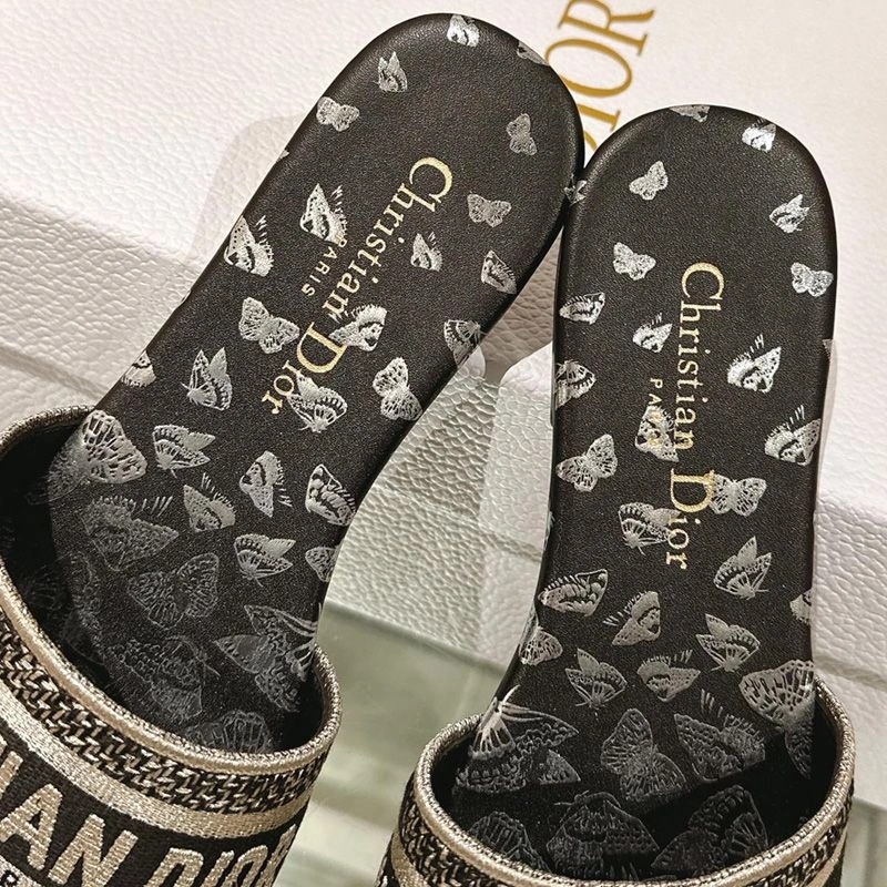 Christian Dior Dway Slides Women Gradient Butterflies Motif Canvas Black - Image 4