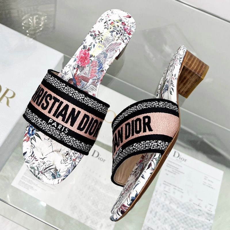 Christian Dior Dway Slides Women Jardin d'Hiver Motif Canvas White - Image 3