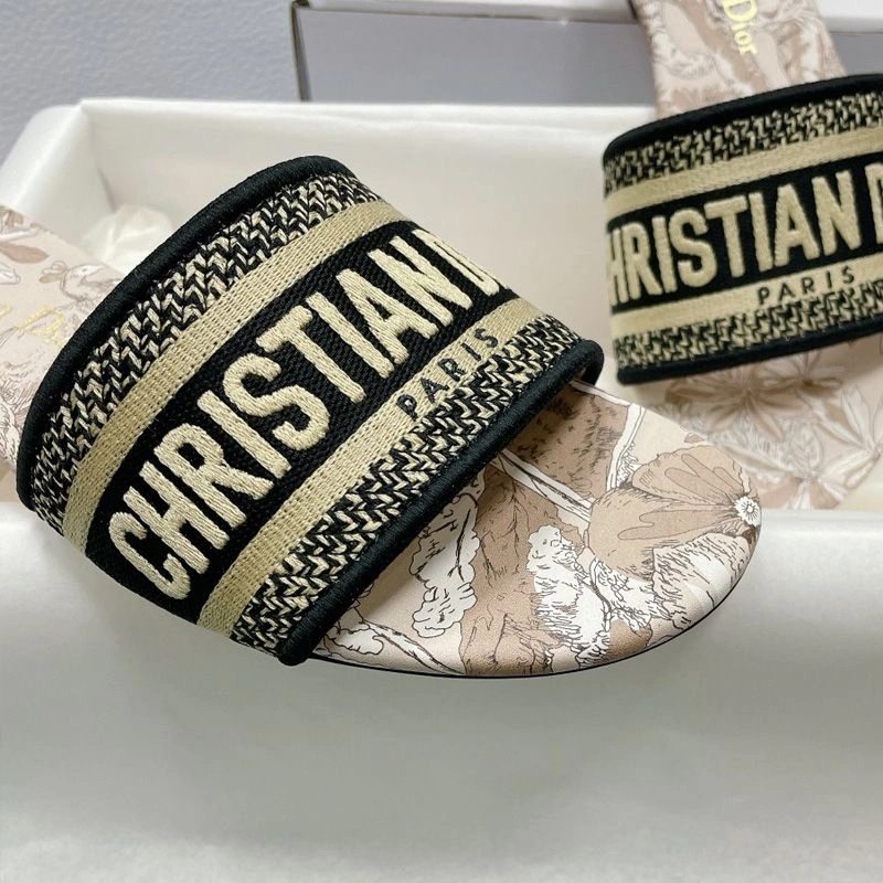 Christian Dior Dway Slides Women Toile de Jouy Voyage Motif Canvas Grey - Image 3