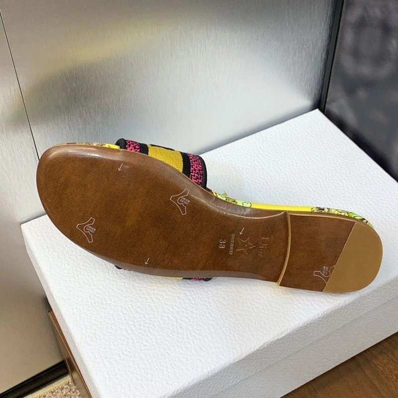 Christian Dior Dway Slides Women Toile de Jouy Voyage Motif Canvas Yellow - Image 3