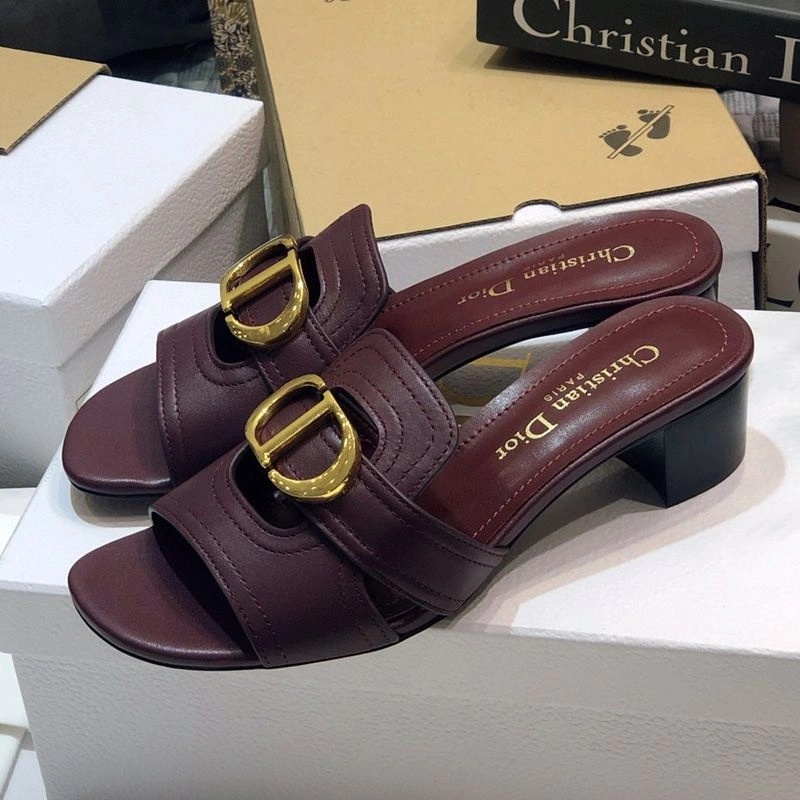 Dior 30 Montaigne Slides Women Calfskin Burgundy - Image 4